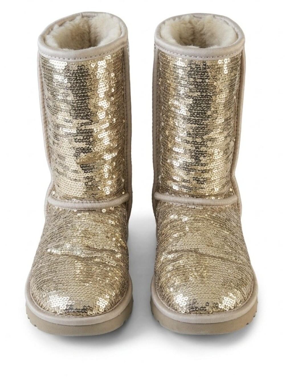 UGG Australia Gold Sequin Classic Short Boots Size 6 Youth Girl Shearling Sparkl
